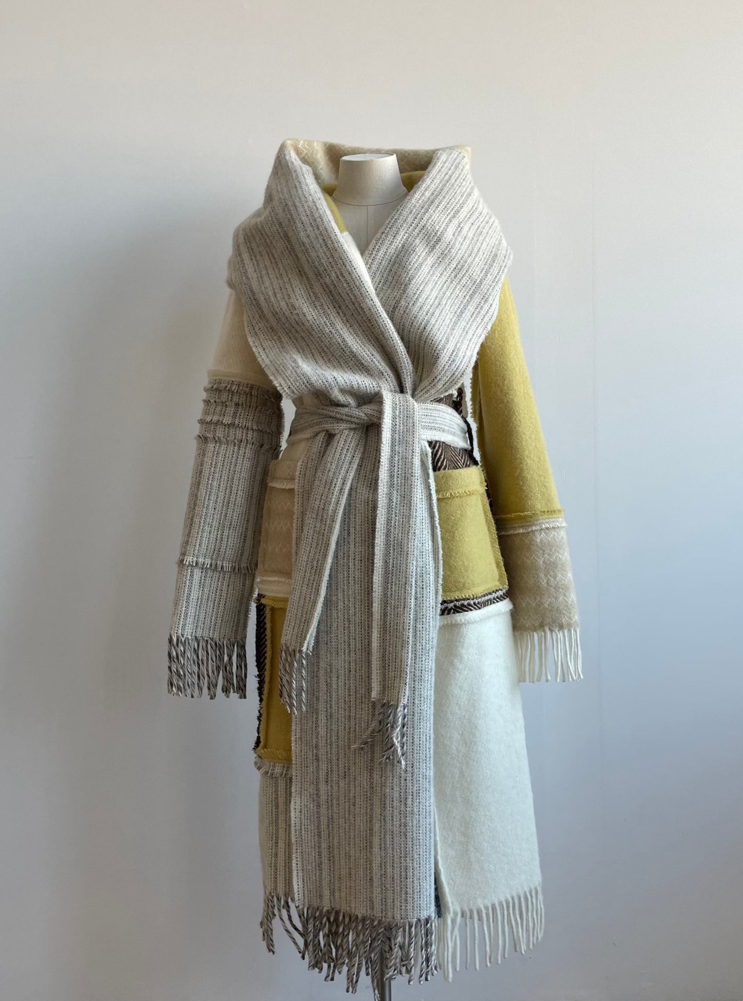 LIEPA Wool maxi coat (Size XS/S) in light colours with pop of yellow and blue