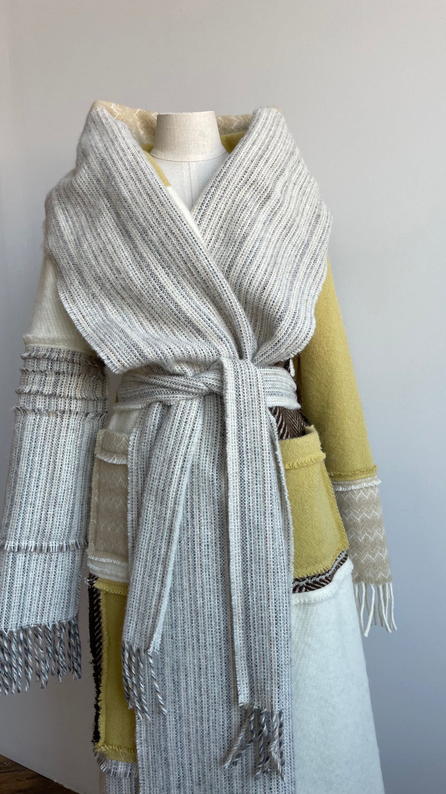 LIEPA Wool maxi coat (Size XS/S) in light colours with pop of yellow and blue