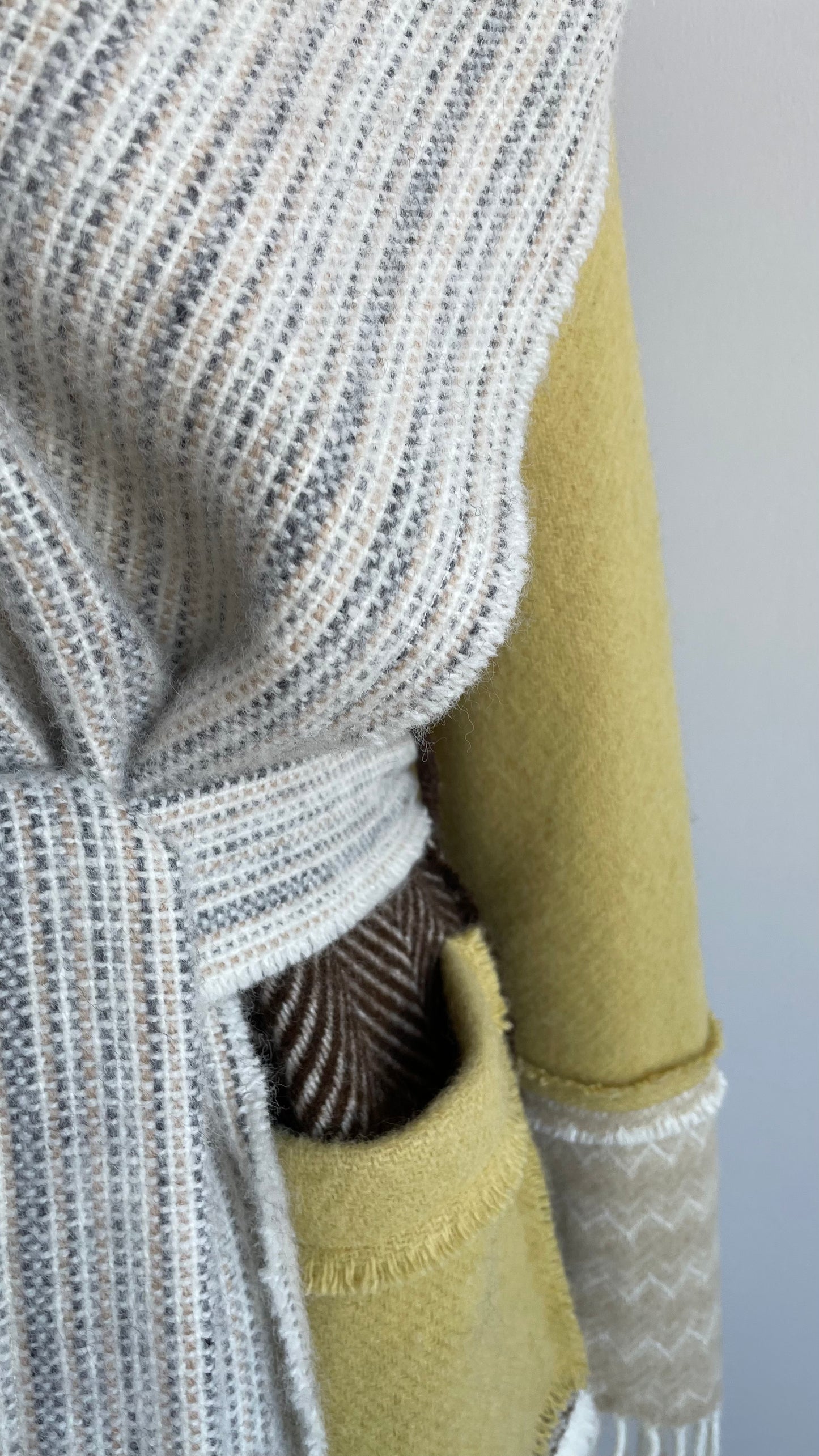 LIEPA Wool maxi coat (Size XS/S) in light colours with pop of yellow and blue