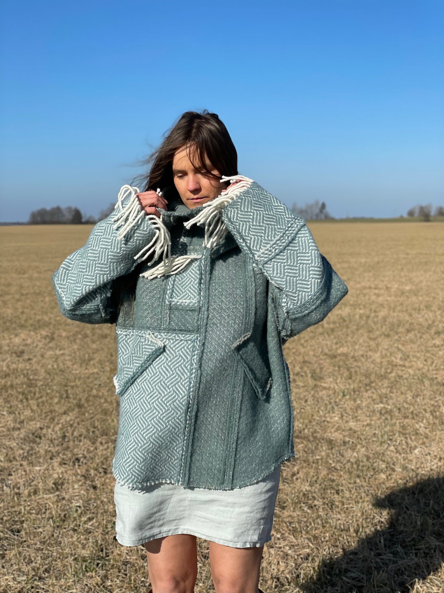 OZOLS Wool Hoodie in dark turquoise (Size XS/XL)