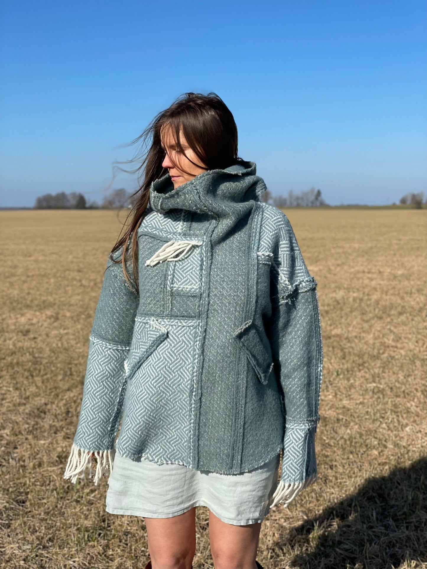OZOLS Wool Hoodie in dark turquoise (Size XS/XL)
