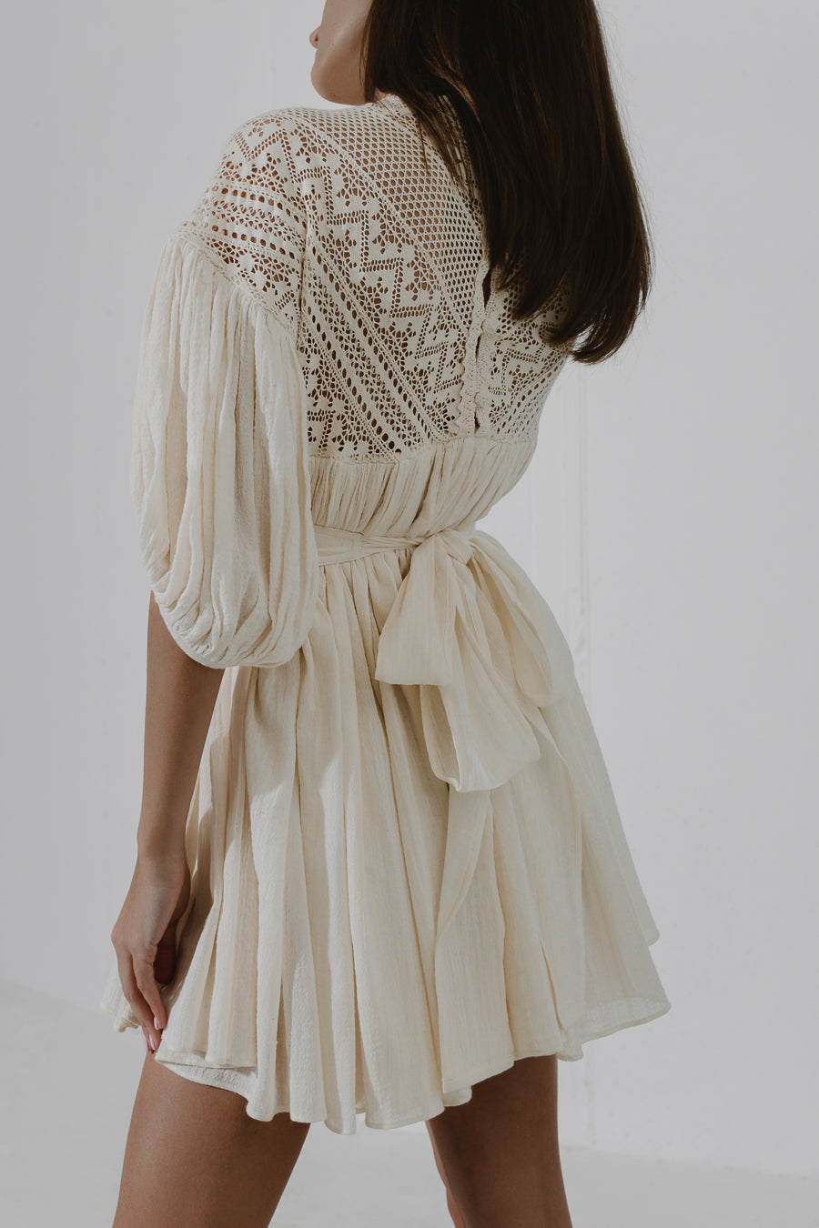 RICE Smock mini dress with lace-layered top
