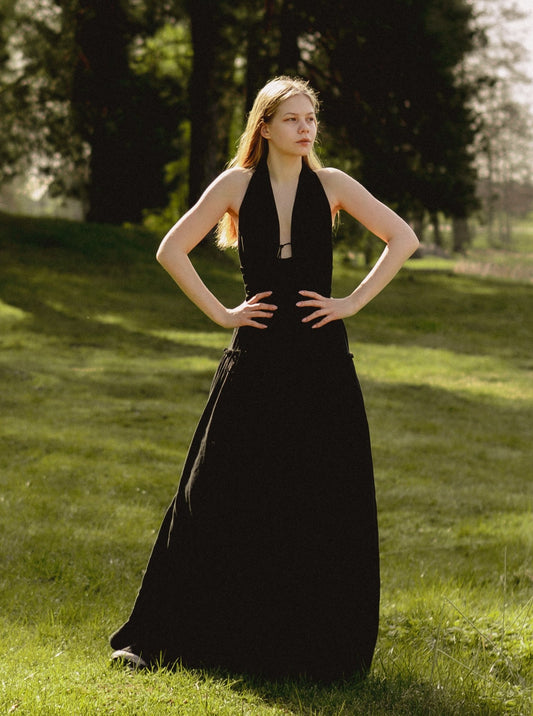 BLACK SWAN Linen maxi adjustable corset dress