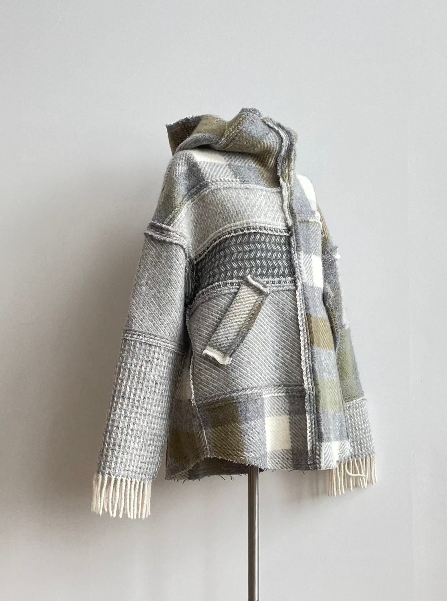 OZOLS Wool Hoodie in light grey with green (Size XS/XL)