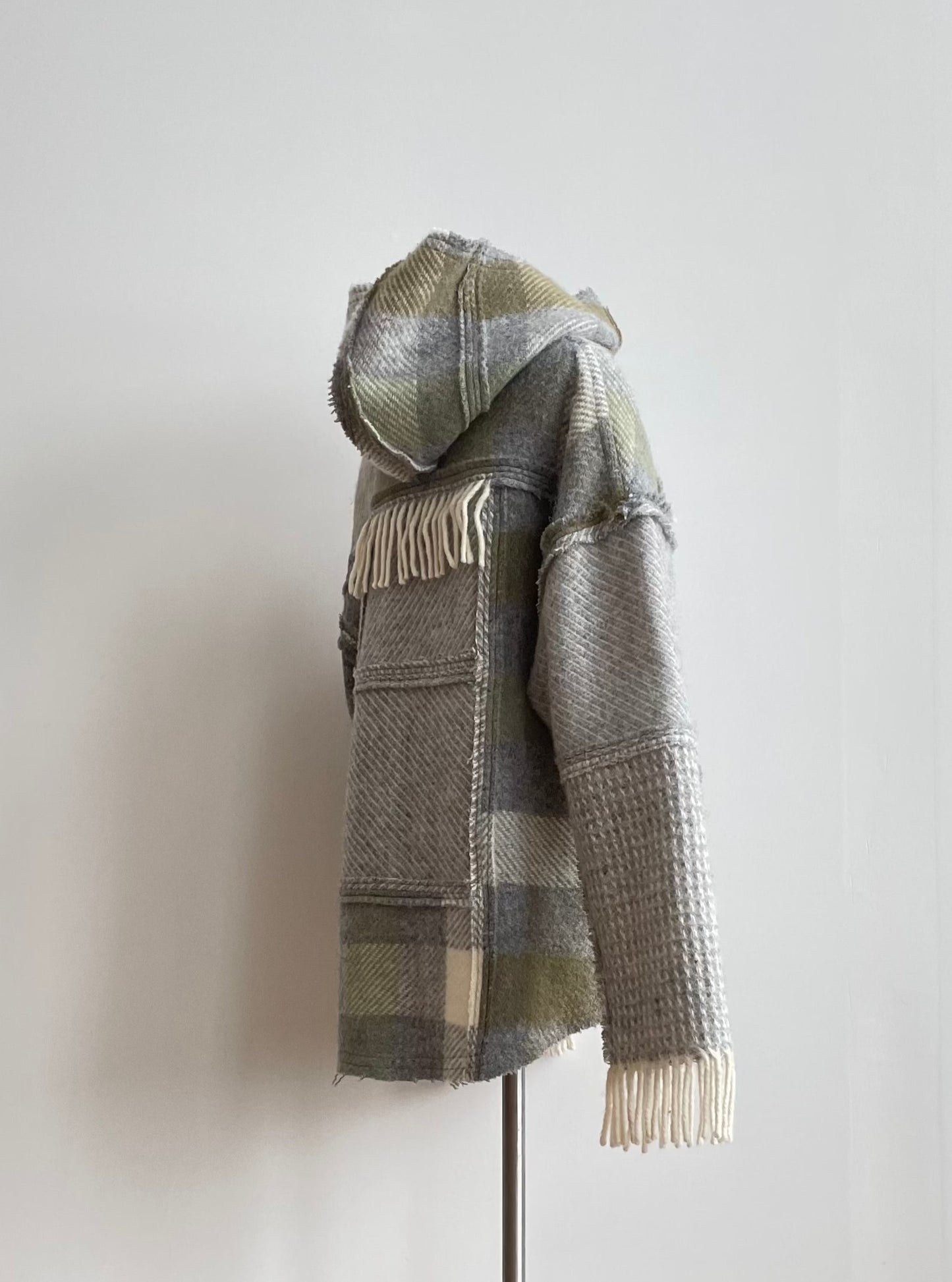 OZOLS Wool Hoodie in light grey with green (Size XS/XL)