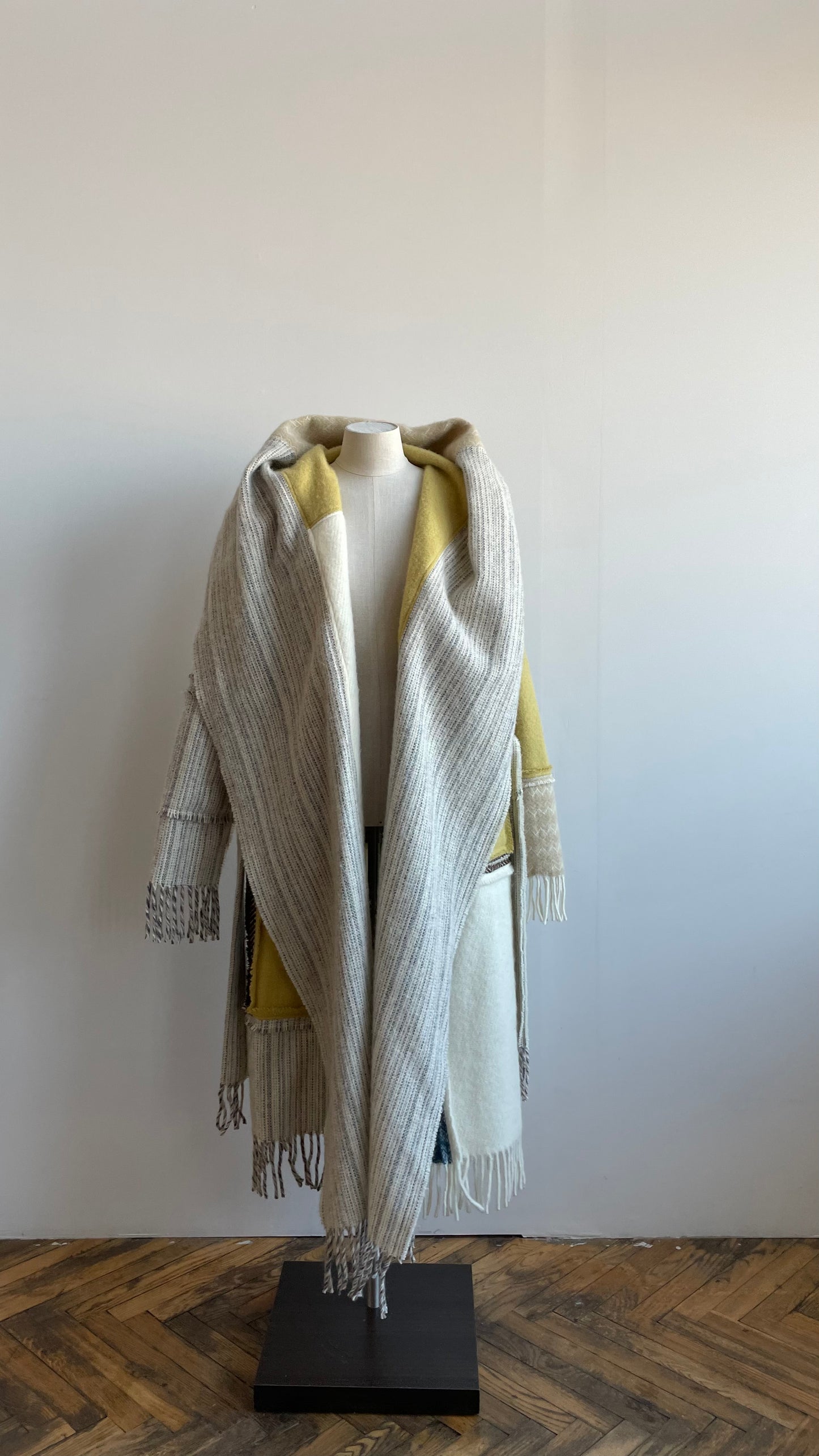 LIEPA Wool maxi coat (Size XS/S) in light colours with pop of yellow and blue