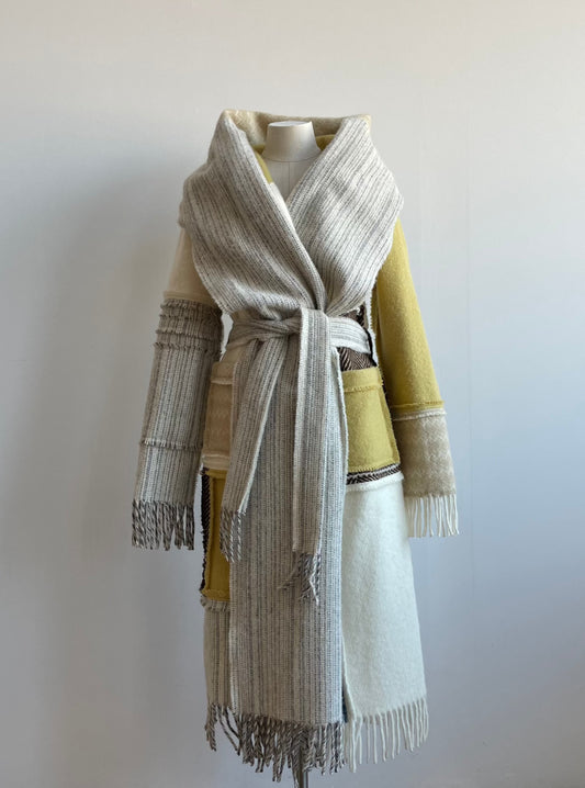 LIEPA Wool maxi coat (Size XS/S) in light colours with pop of yellow and blue