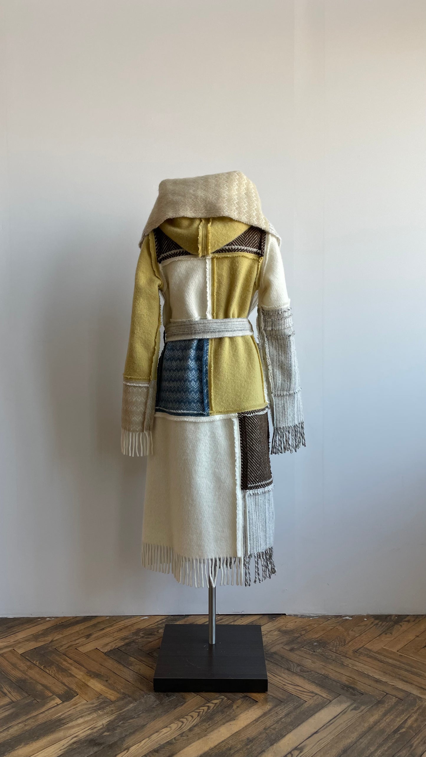 LIEPA Wool maxi coat (Size XS/S) in light colours with pop of yellow and blue