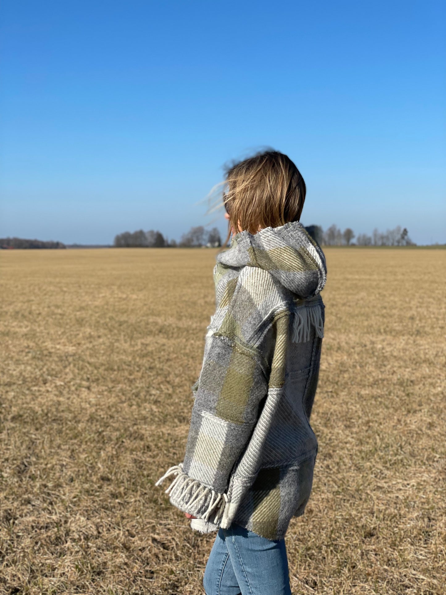 OZOLS Wool Hoodie in light grey with green (Size XS/XL)
