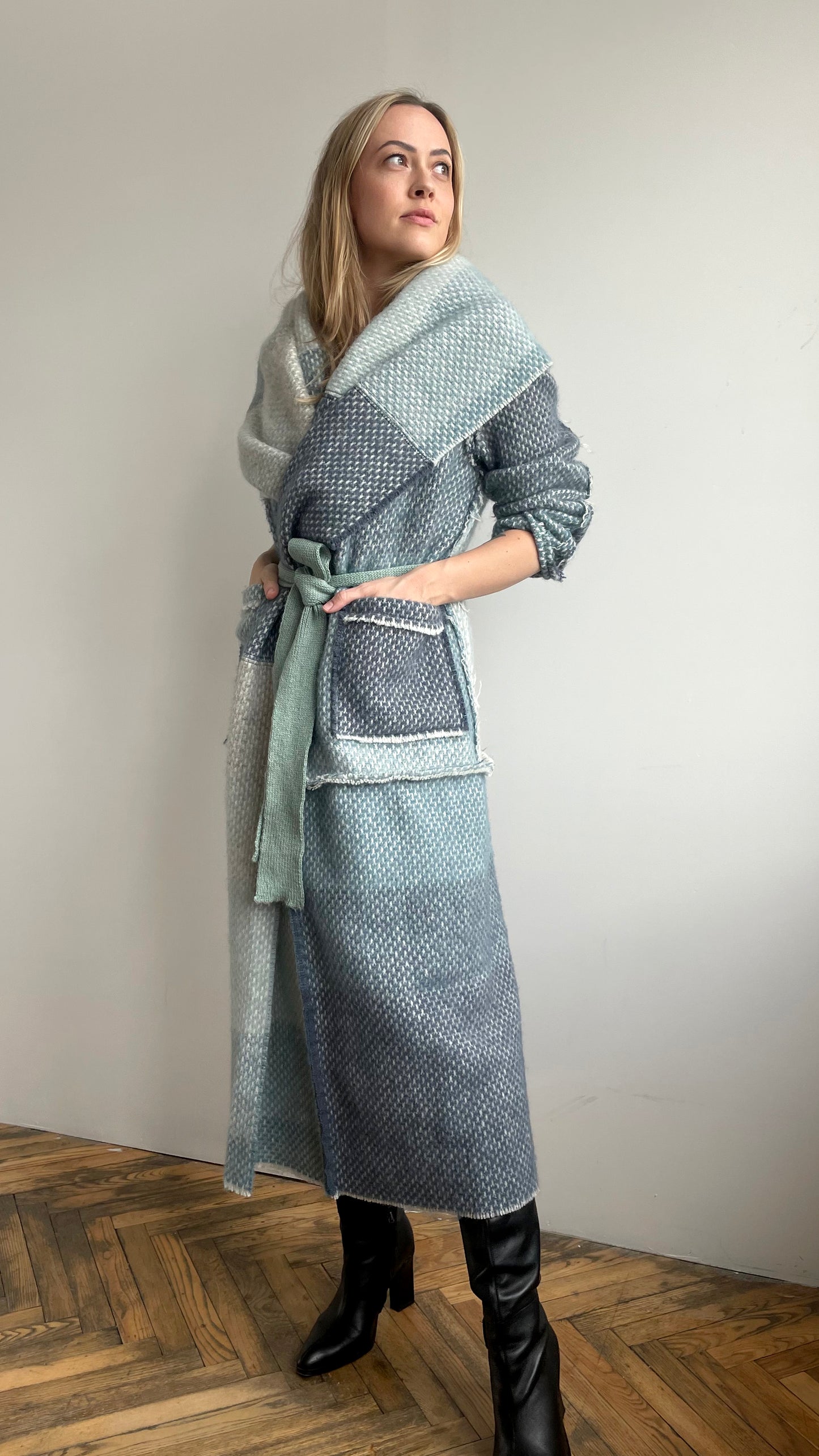 LIEPA Wool maxi coat in various shades and patterns of blue