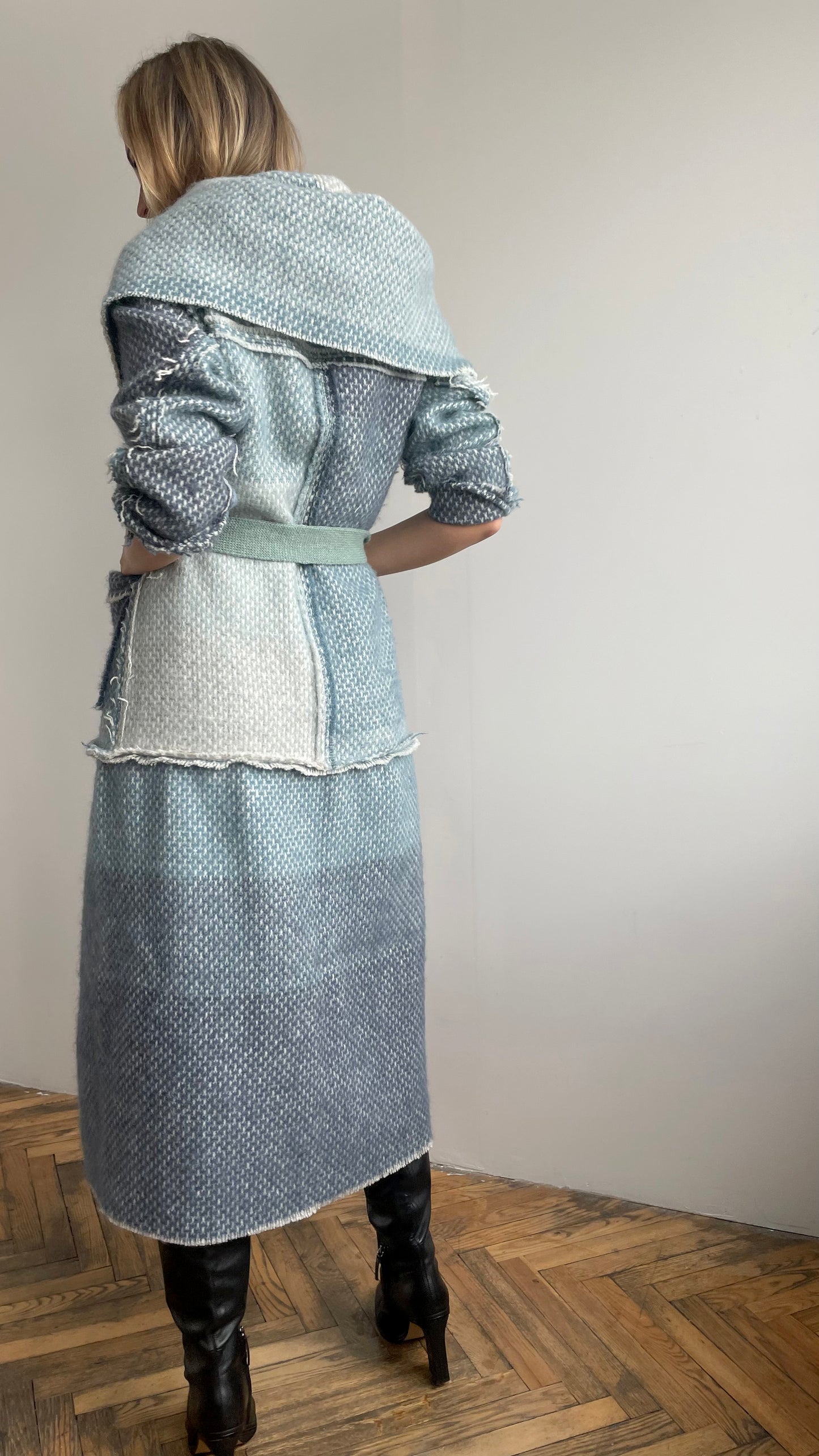 LIEPA Wool maxi coat in various shades and patterns of blue