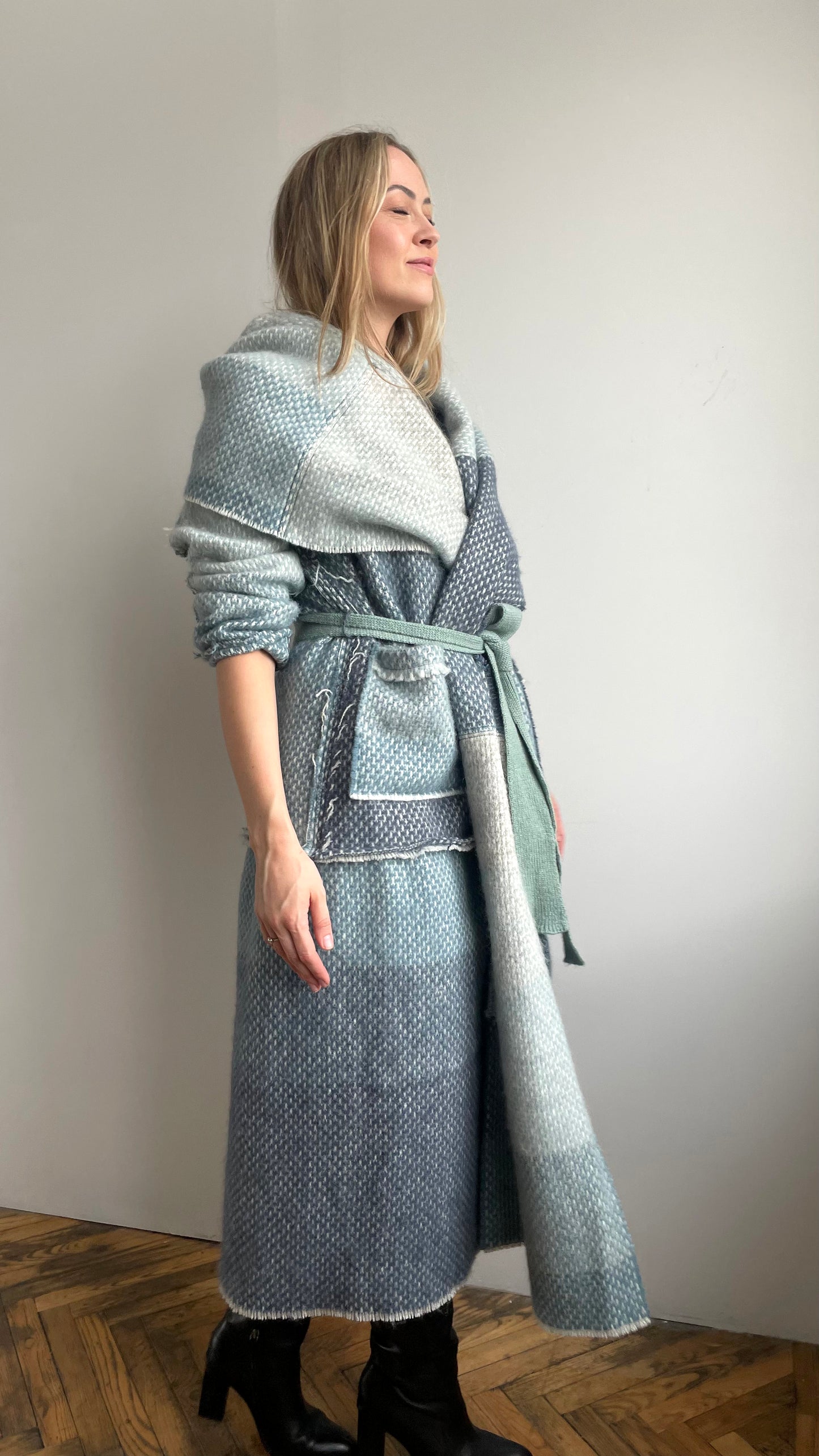 LIEPA Wool maxi coat in various shades and patterns of blue