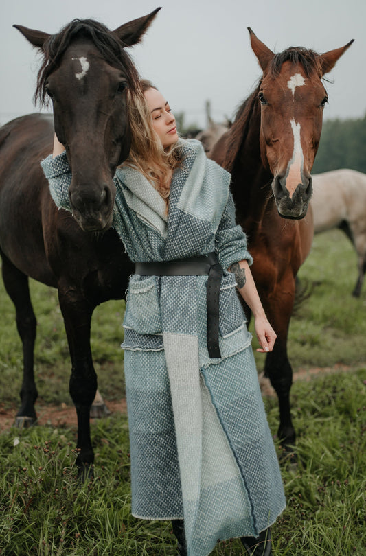 LIEPA Wool maxi coat in various shades and patterns of blue