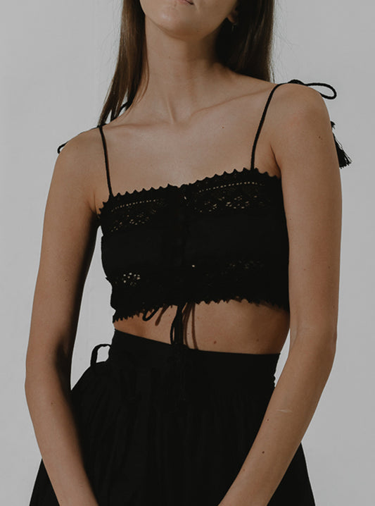 ANTHRACITE Layered lace bralette with adjustable shoulder straps