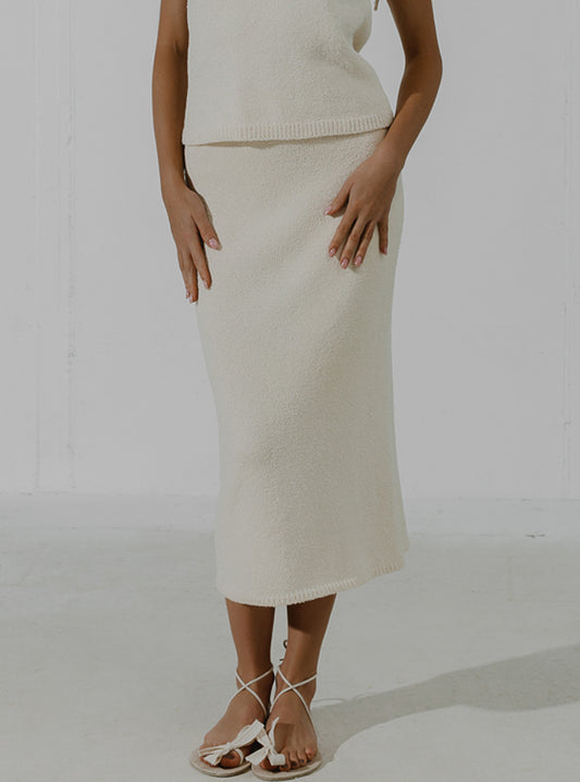 FARIK Cotton boucle knitted midi skirt