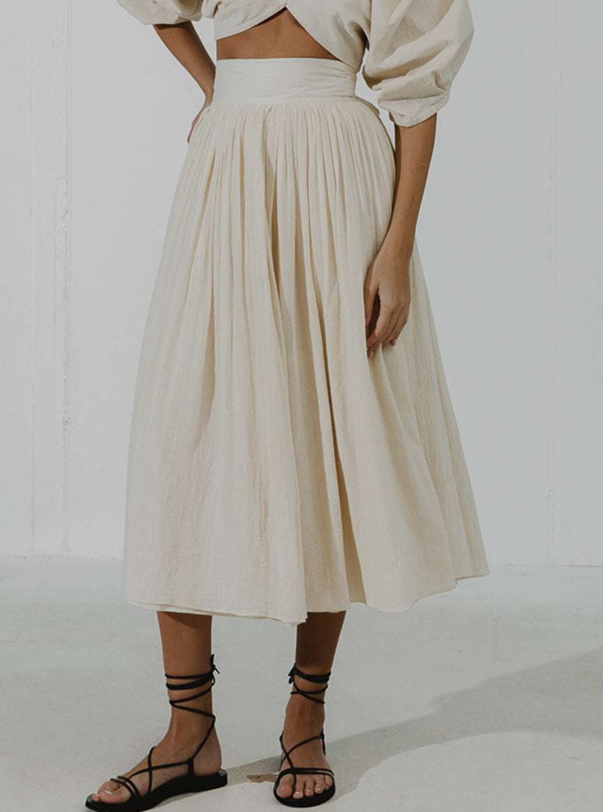 HAZEL  Flowy wrap around high-waist midi skirt