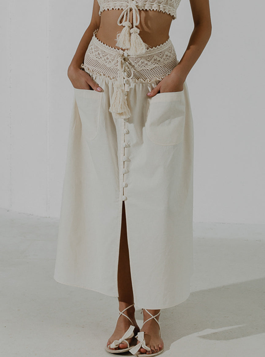 KAÑIWA Midi skirt with a buttoned front slit