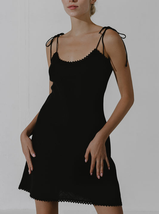 MAGNETITE Little black dress bias-cut design with adjustable shoulder straps