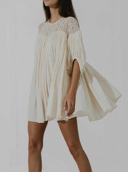 RICE Smock mini dress with lace-layered top