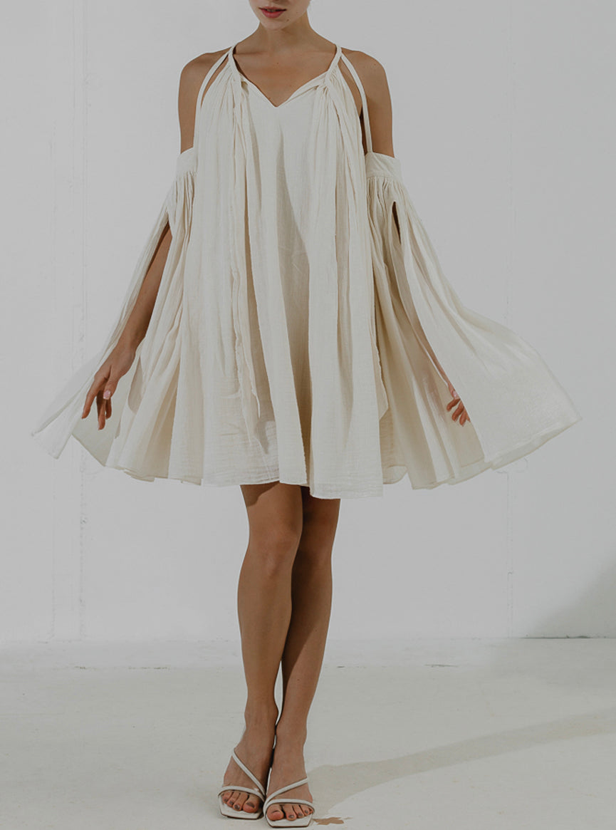SEZAM Flowy mini dress with long wide sleeves and a pussy-bow detail