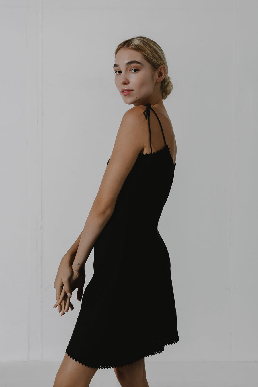 MAGNETITE Little black dress bias-cut design with adjustable shoulder straps