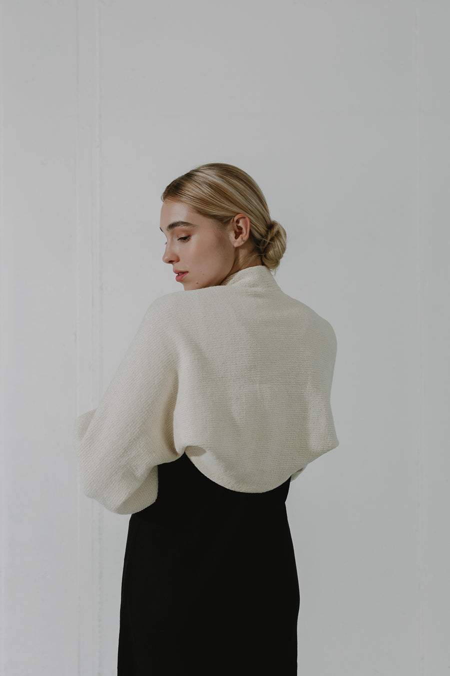FONIO Cotton boucle knitted bolero cardigan
