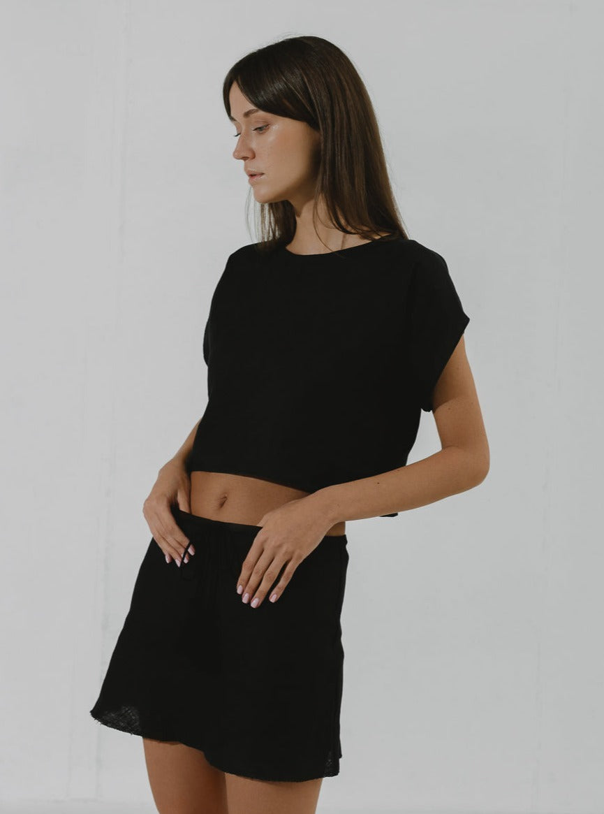BLACK PEARL Bias-cut mini skirt with raw hem finish